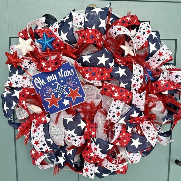 Handmade Other - Handmade Patriotic Wreath Fourth of July, Memorial Day, Labor Day Door Decor